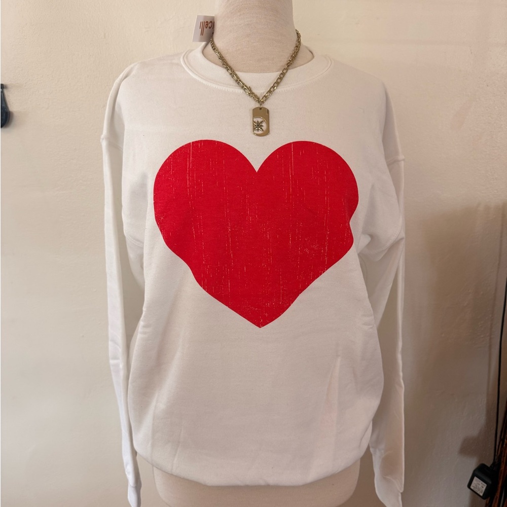 White Sweater with Red Heart Design
